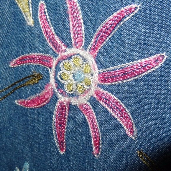 Studio Works Denim Jacket Embroidered Flowers Sz S - Picture 7 of 12